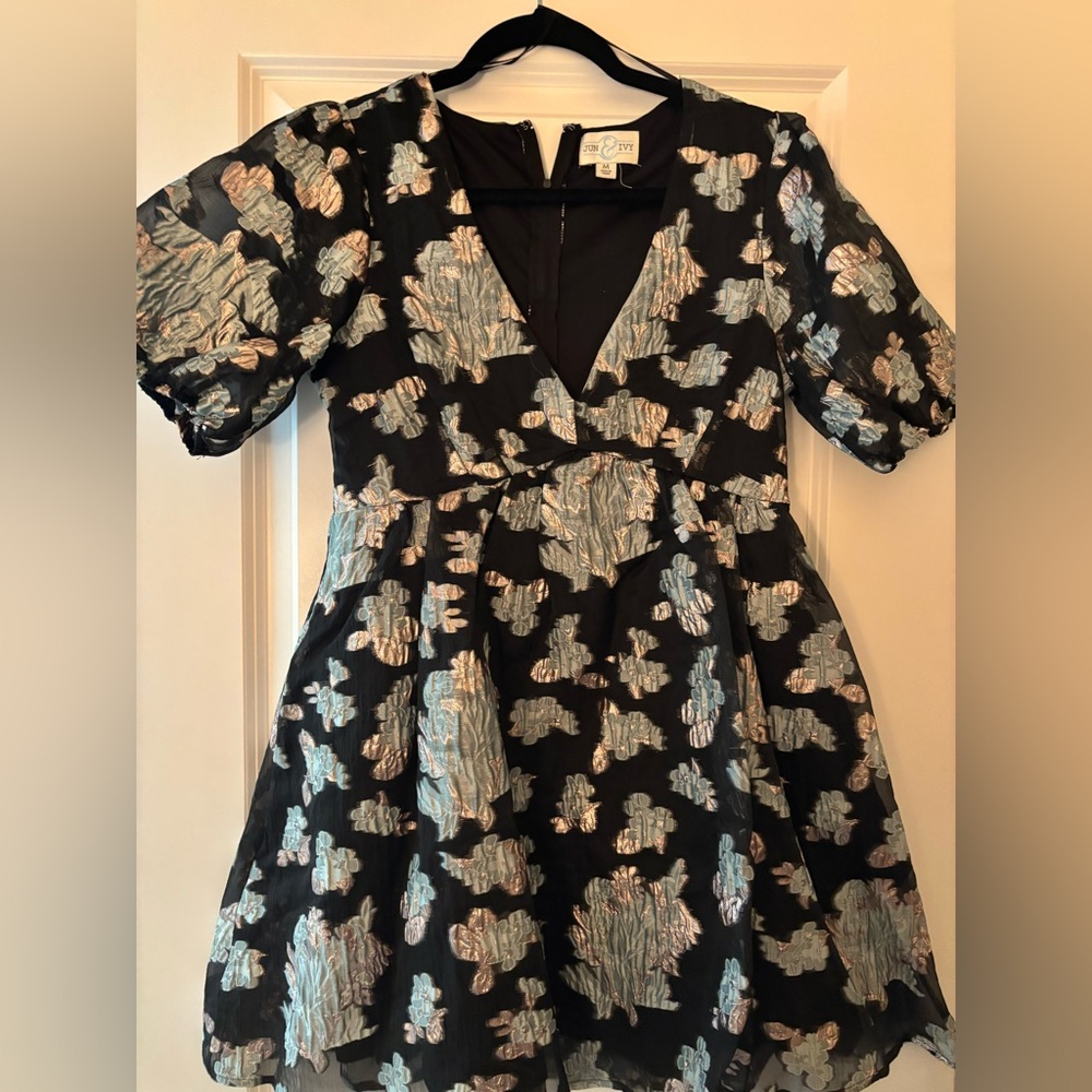Francesca's Collections Black, Blue & Gold Floral Dress